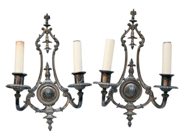 Sconces & Wall Lighting - Pair of 1910 Brooklyn Brownstone Silver Sconces