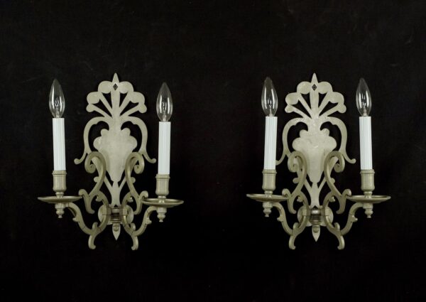 Sconces & Wall Lighting - Pair of French Nickel Plated 2 Arm Wall Sconces