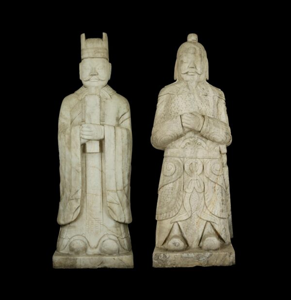 Stone & Terra Cotta - Pair of 5.5 ft. Chinese Marble Civil Officer & Military Leader Statues