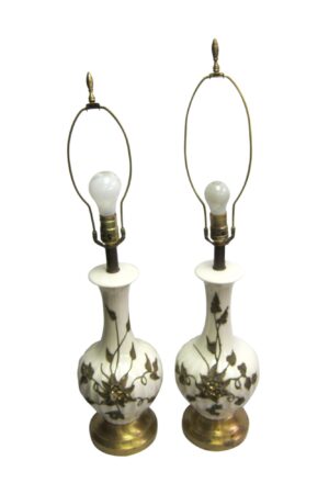 Table Lamps - Pair of Traditional Floral White Ceramic Table Lamps