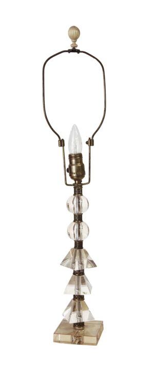 Table Lamps - Vintage Geometric Glass & Brass Table Lamp