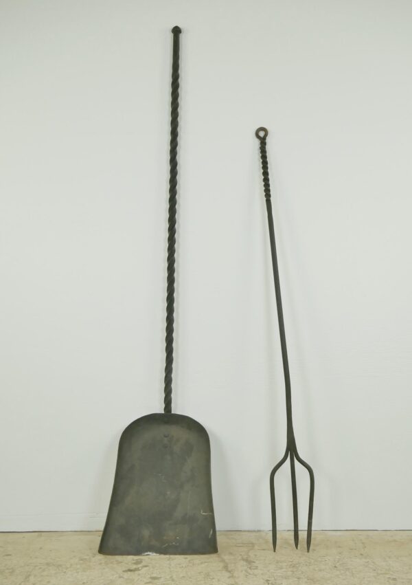 Tool Sets - Pair of Oversized Wrought Iron Fireplace Tools