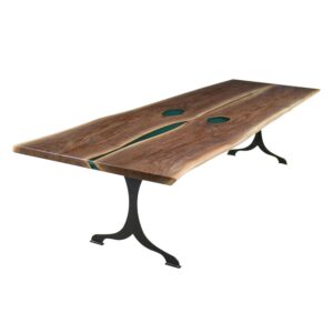 Live Edge Tables - Handcrafted 11 ft. Live Edge Walnut Dining Table with Steel Wishbone Legs