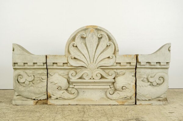 Stone & Terra Cotta - Antique 3 Piece High Relief Shell Carvings Stone Frieze