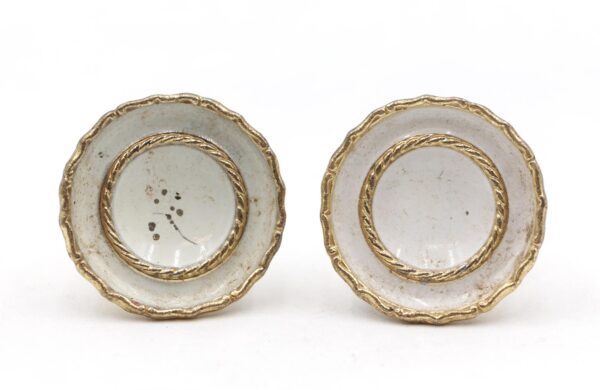 Cabinet & Furniture Knobs - Pair of Vintage 1.25 in. Brass Braided White Round Drawer Knobs
