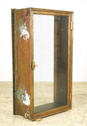Cabinets - Recessed Chicken Wire Glass & Bronze Wall Display Cabinet