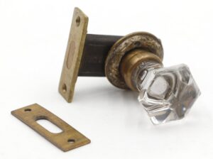 Door Locks - Vintage Hexagon Glass & Brass Mortise Privacy Door Latch