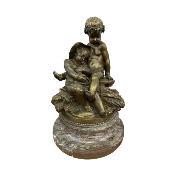 Statues & Sculptures - 1850s Pigalle Signed Bronze Children Sculpture