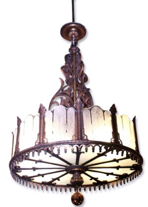 Video of Grand Theater Art Deco Bronze & Glass Chandelier.