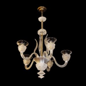 Video of Vintage 5 Arm Clear Murano Glass Chandelier.