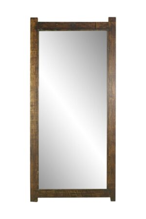 Full-length wall mirror with a tall dark wood chestnut frame and extended top and bottom rails.