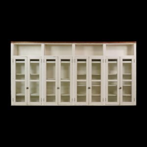 Built-in Cabinets & Bookcases - Reclaimed White Wood Glass Doors Upper Kitchen Cabinet Unit