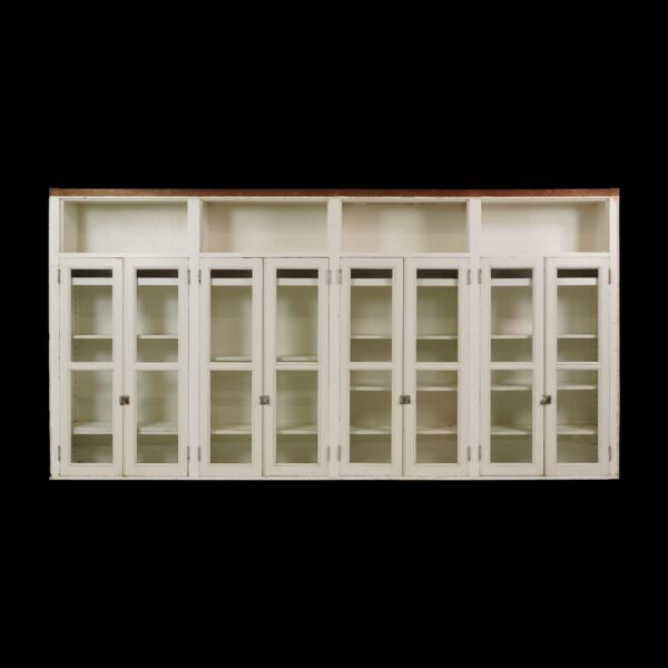Built-in Cabinets & Bookcases - Reclaimed White Wood Glass Doors Upper Kitchen Cabinet Unit
