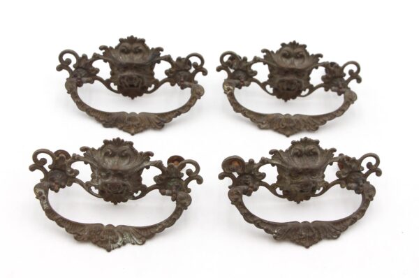 Cabinet & Furniture Pulls - Set of 4 Victorian Bronze Lion Head Drawer Pulls
