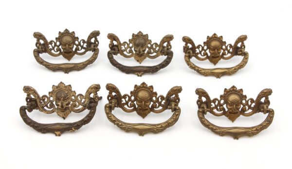 Cabinet & Furniture Pulls - Set of 6 Antique Poseidon Brass Bail Drawer Pulls