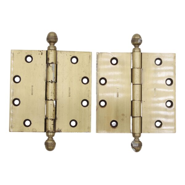 Door Hinges - Pair of Vintage Baldwin 4.5 x 4.5 in. Brass Butt Door Hinges