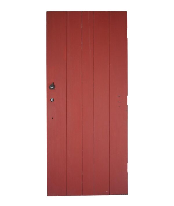 Entry Doors - Vintage 5 Board Red Wooden Entry Door 79.375 x 34.875 in.