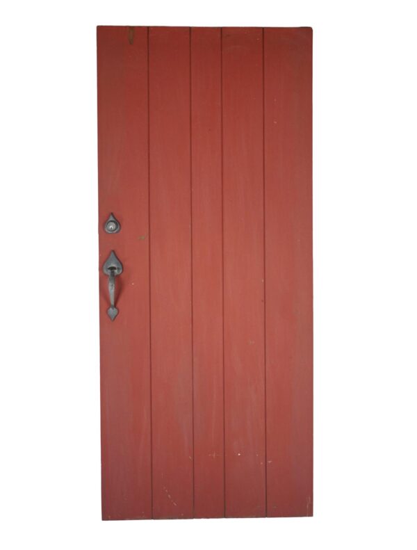 Entry Doors - Vintage 5 Board Red Wooden Entry Door 79.625 x 34.875 in.