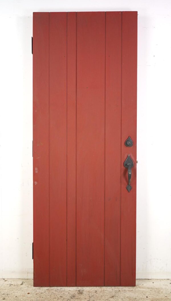 Entry Doors - Vintage 6 Board Red Wooden Entry Door 82.75 x 31.625 in.