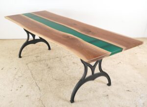 Live Edge Tables - Handcrafted 8 ft. Live Edge Walnut River Iron Brooklyn Legs Dining Table