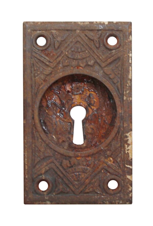 Pocket Door Hardware - Antique 4 in. Cast Iron Eastlake Recessed Pocket Door Plate