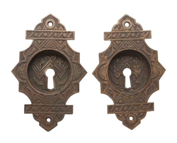 Pocket Door Hardware - Pair of Keyhole Ornate Bronze Pocket Door Pulls