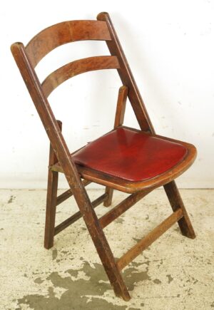 Seating - Vintage Wood & Red Vinyl Seat Folding Chair