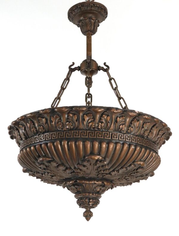 Up Lights - Neoclassical Bronze Painted Composition Plaster Basket Pendant Light
