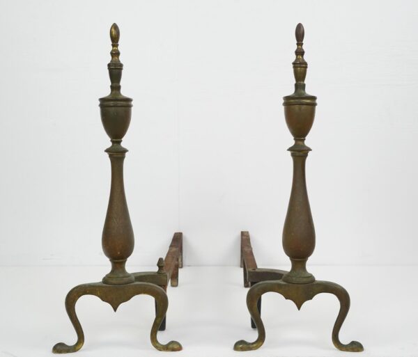 Andirons - Pair of Antique Federal Brass Andirons