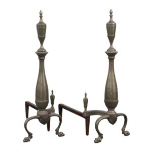 Andirons - Pair of Antique Federal Nickel Plated Fireplace Andirons