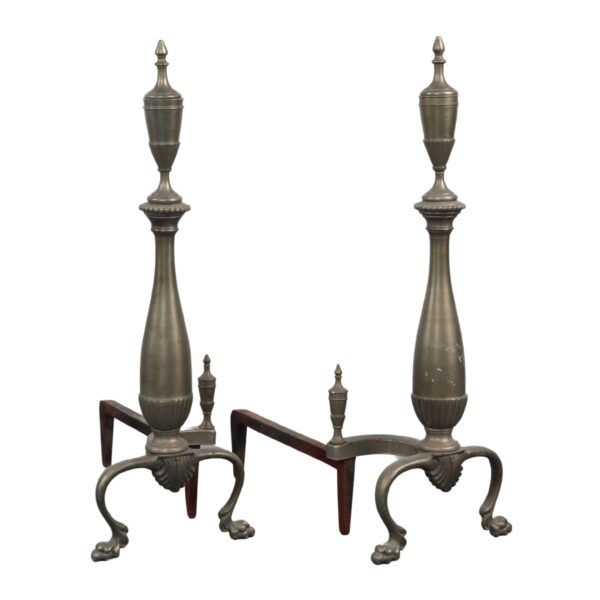 Andirons - Pair of Antique Federal Nickel Plated Fireplace Andirons