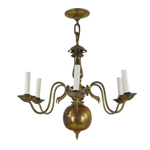 Chandeliers - Antique 6 Arm Colonial Brass Chandelier