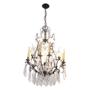Chandeliers - Antique French 12 Arm Bronze & Crystal Chandelier