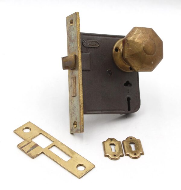 Door Knob Sets - Vintage Octagon Shaped Brass Passage Door Knob Set