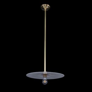 Down Lights - Industrial Flat Disc Milk Glass Brass Pole Pendant Light