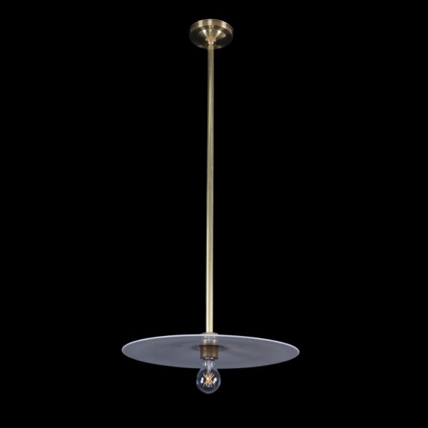 Down Lights - Industrial Flat Disc Milk Glass Brass Pole Pendant Light