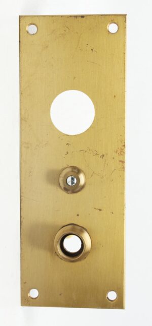 Elevator Hardware - Vintage 8.25 in. Brushed Brass Door Back Plate with Doorbell