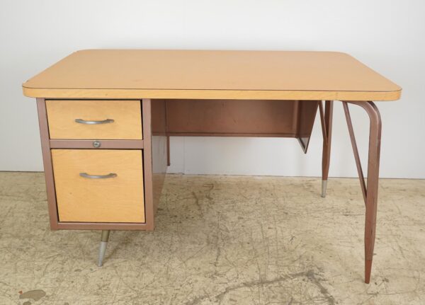 Office Furniture - Mid Century Steel & Light Wood Formica Top Office Desk