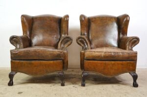 Seating - Pair of European Georgian Brown Leather Club Chairs