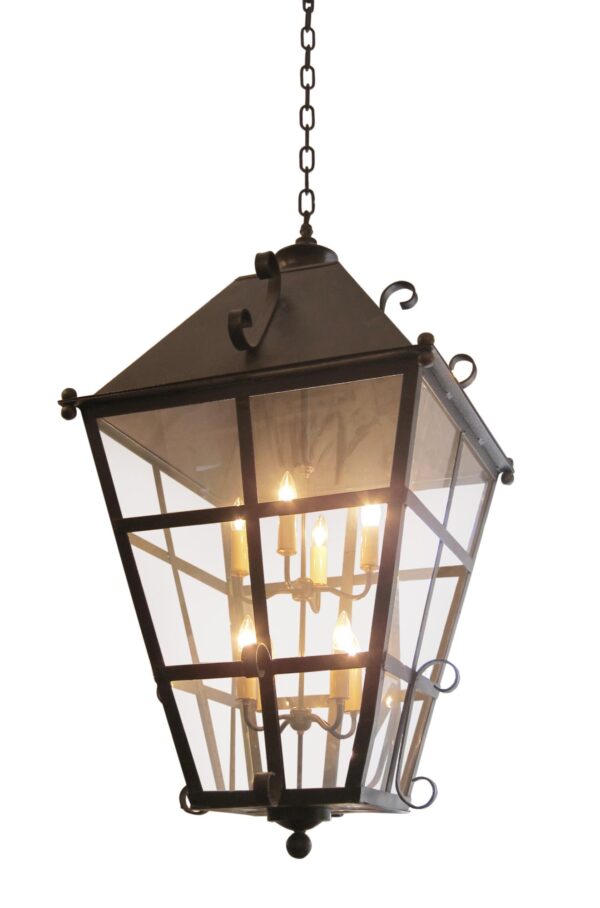 Wall & Ceiling Lanterns - Traditional 4 ft. Black Cast Iron Ceiling Exterior Lantern