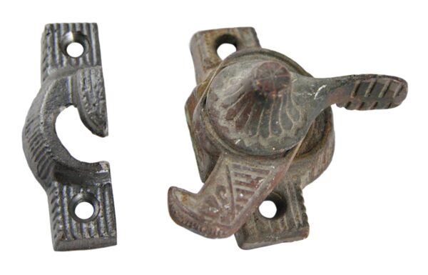 Window Hardware - Antique Eastlake Black Cast Iron Window Lock