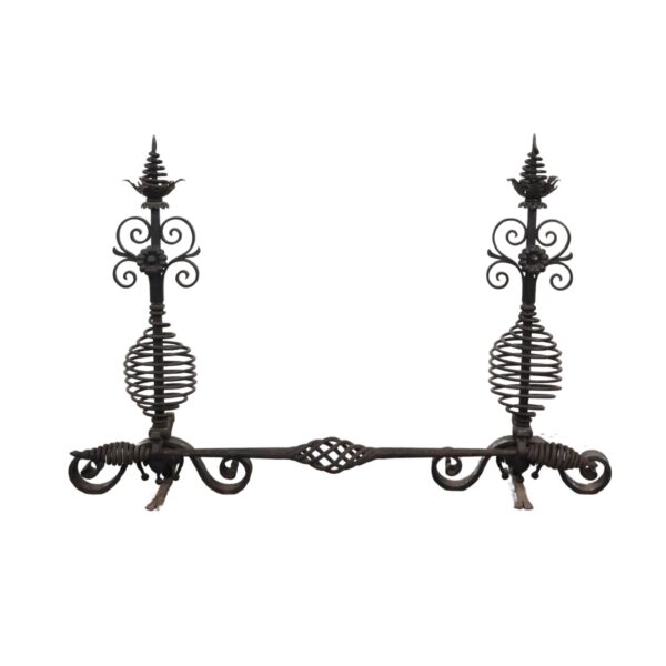 Andirons - Antique Arts & Crafts Wrought Iron Andirons Set