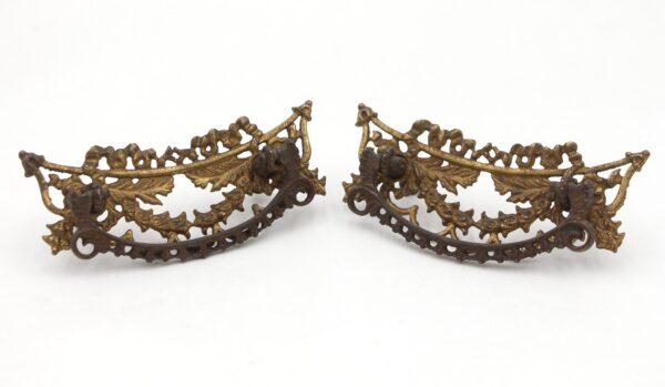 Cabinet & Furniture Pulls - Pair of Vintage 5.125 in. Victorian Cut Out Brass Drawer Bail Pulls