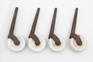 Casters - Set of Antique White Porcelain & Cast Iron Wheels