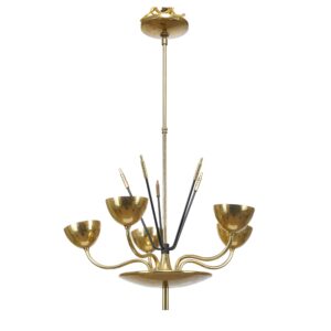 Chandeliers - Mid Century Polished Brass 5 Arm Chandelier