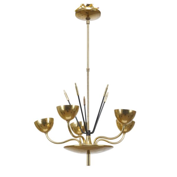 Chandeliers - Mid Century Polished Brass 5 Arm Chandelier