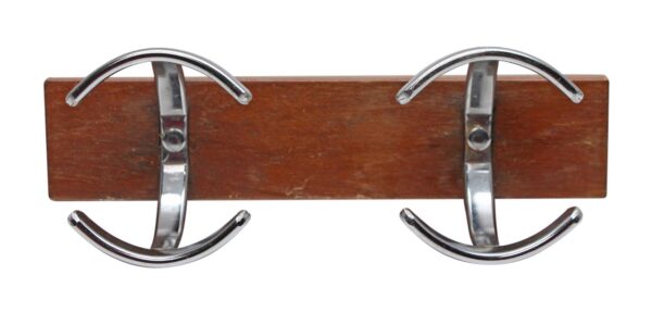 Coat Racks - European Chrome Double Arch Hooks on Dark Tone Wood Wall Rack