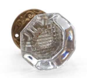 Door Knob Sets - Vintage Octagon Basket Weave Glass Brass Dummy Door Knob Set