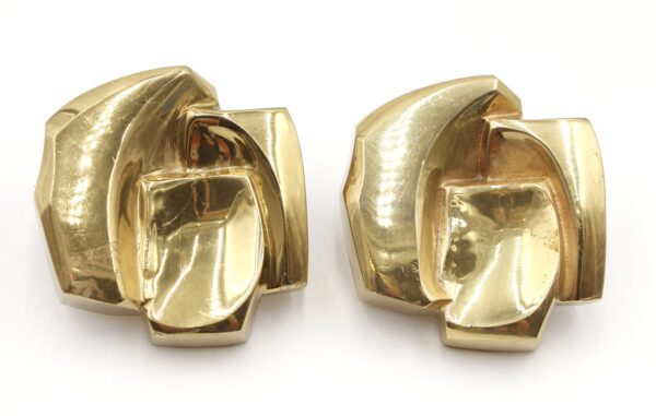 Door Pulls - Pair of European Modern Polished Brass Sculptural Door Pulls