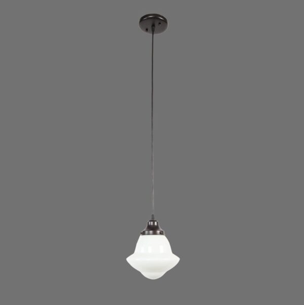 Globes - 1920s Schoolhouse White Milk Glass Black Wire Pendant Light